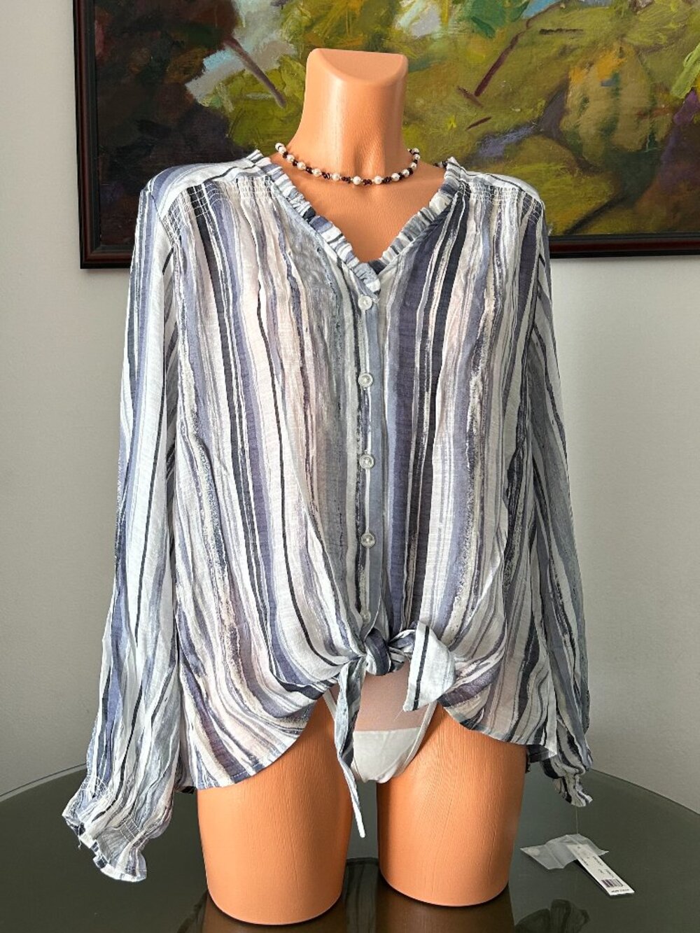Zac & Rachel NWT Striped Tie-Front Top, sz 1X